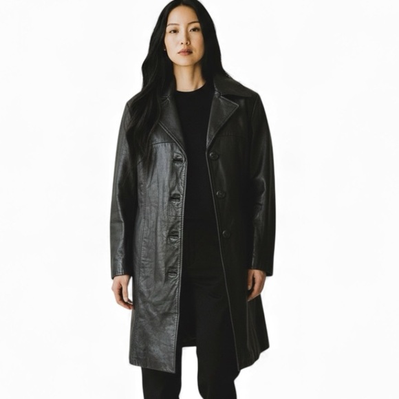 Wilson’s Vintage Leather Trench Coat Black Thinsulate Insulation Large L… - Picture 15 of 16